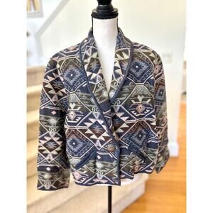 Vintage South Western Brown & Navy Tapestry Silver Button Jacket